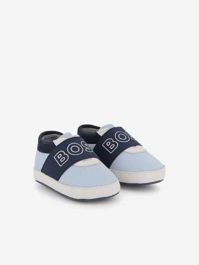 Hugo Boss Boss Baby Boys Leather Logo Pre-walkers In Blue