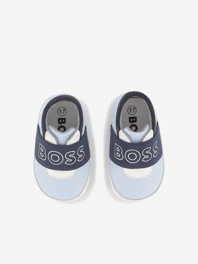 Hugo Boss Boss Baby Boys Leather Logo Pre-walkers In Blue
