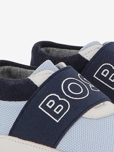 Hugo Boss Boss Baby Boys Leather Logo Pre-walkers In Blue