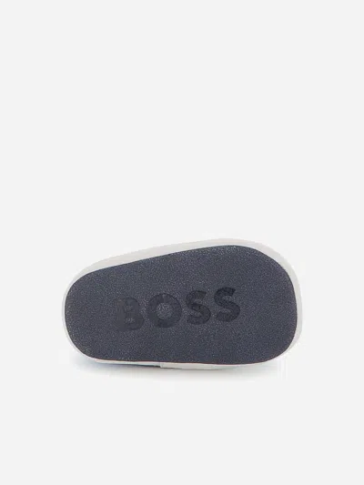 Hugo Boss Boss Baby Boys Leather Logo Pre-walkers In Blue