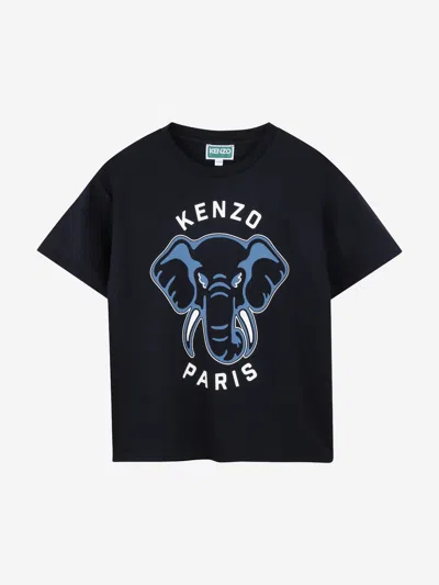 Kenzo Boys Elephant Print T-shirt In Black