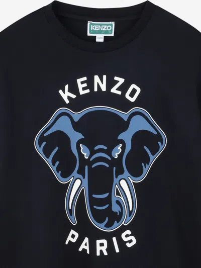 Kenzo Boys Elephant Print T-shirt In Black