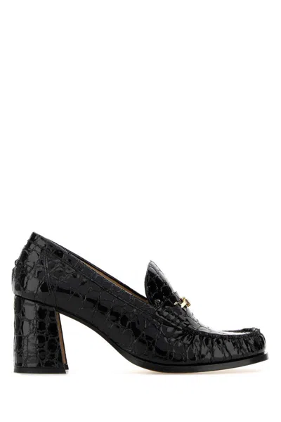 Ferragamo Croc-embossed Block Heel Round Toe Pumps In Animal Print