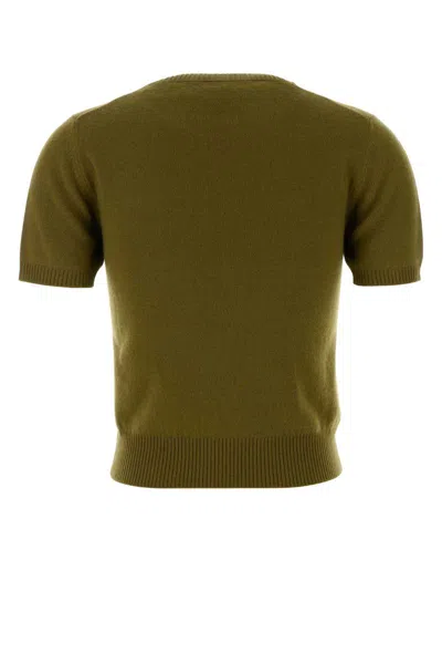 Miu Miu Short Sleeve Crew Neck Knitwear Top In Green
