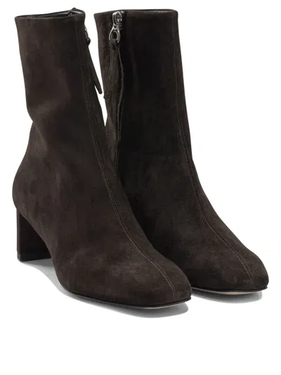 Aeyde 45mm Millie Suede Block-heel Boots In Brown