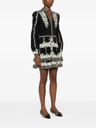 Alice And Olivia Valencia Tiered Long-sleeve Mini Dress In Black