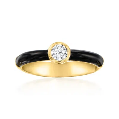 Ross-simons Bezel-set Lab-grown Diamond Ring With Black Enamel In 18kt Gold Over Sterling In Gold