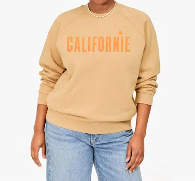 Clare V Crew Neck Graphic Sweatshirt In Sand With Neon Orange Printed Californie In Neutral