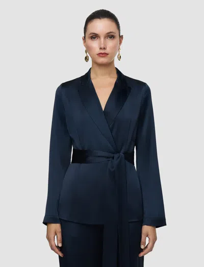 Joseph Archer Silk Satin Jacket In Blue