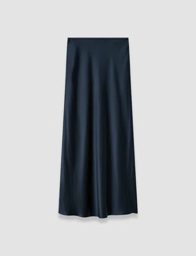 Joseph Isaak Long Silk Satin Skirt In Blue