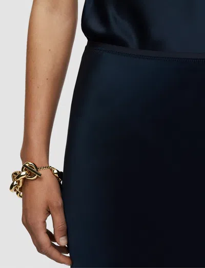 Joseph Isaak Long Silk Satin Skirt In Blue