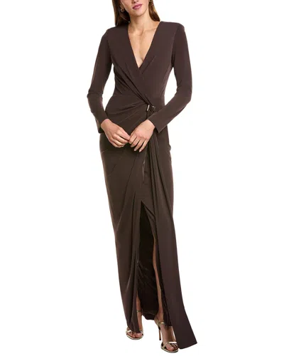 Carla Ruiz Draped Faux Wrap Maxi Dress In Brown