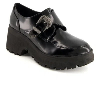 Andrea Women's Chunky Sole Heeled Patent Moccasins 90817 In Black