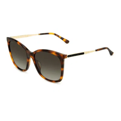 Jimmy Choo Sunglasses Square Full Rim, Havana/gold Frame And Brown Gradient Lens In Brown