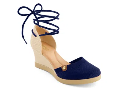 Andrea Women's Wedge Ankle And Calf Strap Espadrilles 88318 In Blue