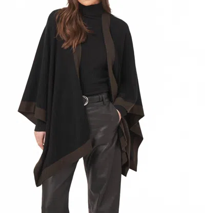 Repeat Cashmere Cashmere Blend Contrast Border Poncho In Black W/ Brown In Black