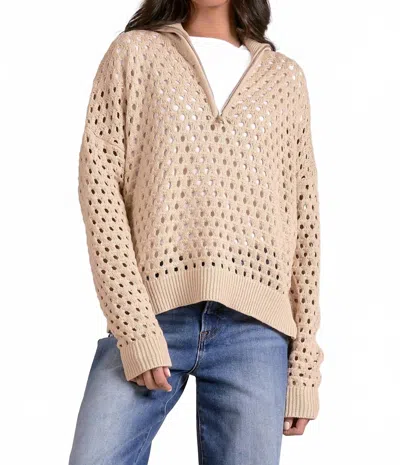 Elan Half Zip Open Knit Pullover Sweater In Oatmeal In White