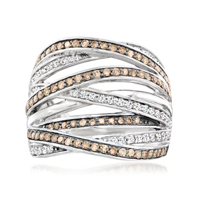 Ross-simons Brown And White Diamond Highway Ring In Sterling Silver In Metallic