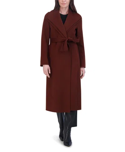 Tahari Women's Slim Fit Double-faced Wool Blend Belted Wrap Coat In Brown