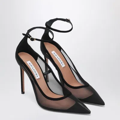 Aquazzura Love Affair 85 Pumps In Black Suede And Mesh In Animal Print