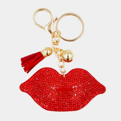 Fashnzfab Bling Lips Tassel Keychain In Red