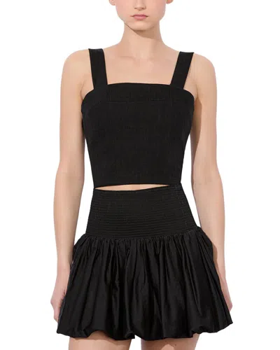 Alice And Olivia Natalia Linen-blend Top In Black