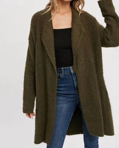 Bluivy Women's Soft Fuzzy Drape Front Cardigan In Olive In Green