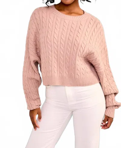 Le Lis Crew Neck Long Sleeve Cable Knit Sweater In Tan In Multi