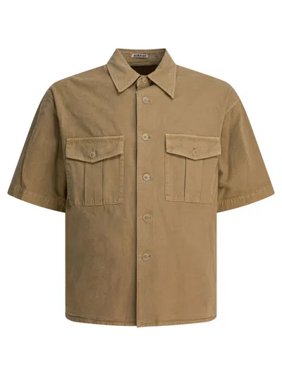 Auralee Short Sleeve Boxy Fit Button-down Shirt In Brown