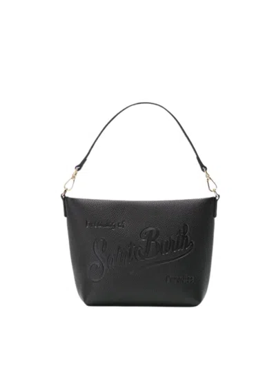 Mc2 Saint Barth Structured Black Handbag With Embossed Design In Black