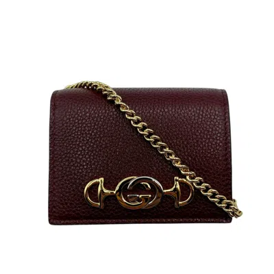 Gucci Zumi Burgundy Leather Gold Chain Bi-fold Mini Wallet In Brown