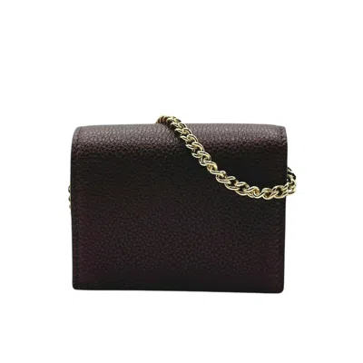 Gucci Zumi Burgundy Leather Gold Chain Bi-fold Mini Wallet In Brown