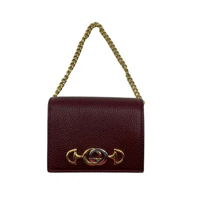 Gucci Zumi Burgundy Leather Gold Chain Bi-fold Mini Wallet In Brown