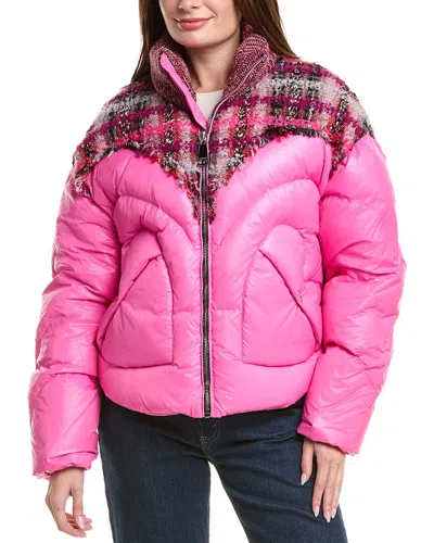 Khrisjoy Tweed Puffer Jacket In Pink