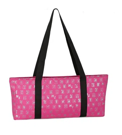 Mah Jongg Direct Mah Jongg Full Set Fuchsia (pink) & Silver Mj Designer Logo Soft Case With 166 White Tiles And Four  In Pink