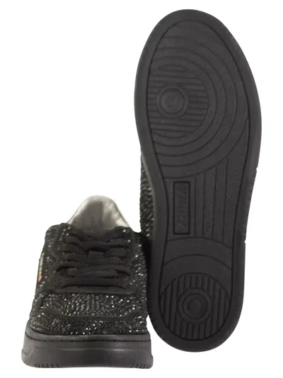 Autry Medalist Low Suede Trainers With Rhinestones In Black