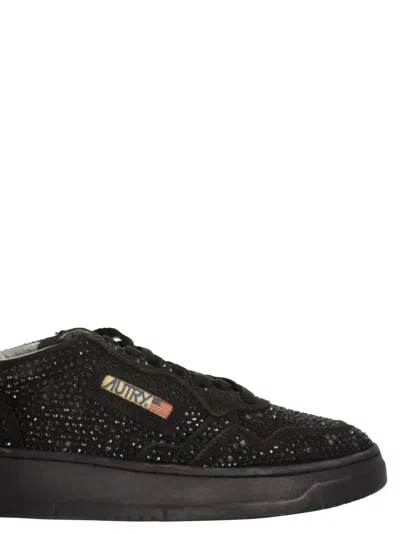 Autry Medalist Low Suede Trainers With Rhinestones In Black