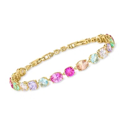 Ross-simons 18kt Yellow Gold-plated Bracelet With Simulated Multicolored Gemstones And Czs In Gold