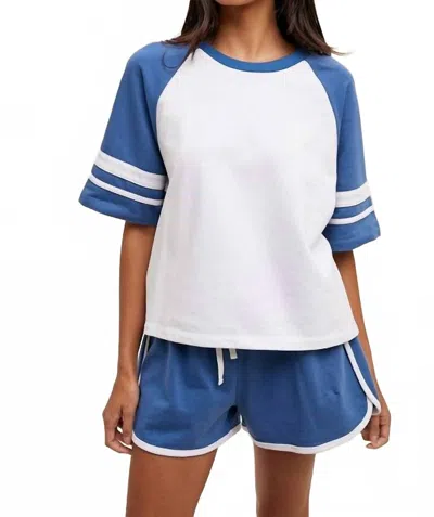 Wishlist Vintage Jersey Top And Short Set In White/blue In Blue