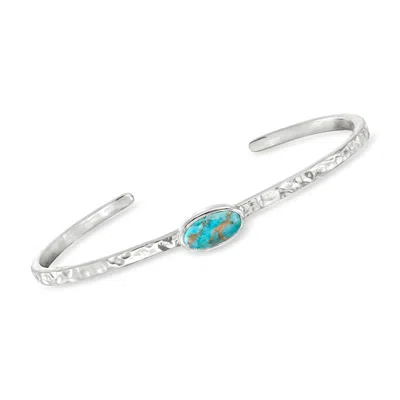 Ross-simons Turquoise Hammered Cuff Bracelet In Sterling Silver In Metallic