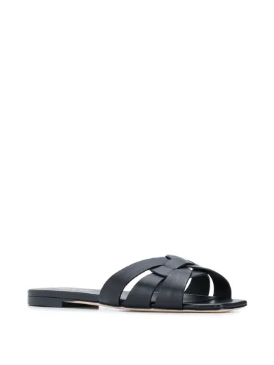 Saint Laurent Tribute Nu Pieds Embossed Croc Flat Sandals In Black