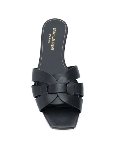 Saint Laurent Tribute Nu Pieds Embossed Croc Flat Sandals In Black