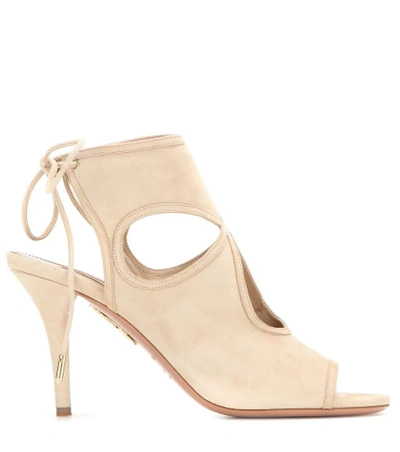 Shop Aquazzura Sexy Thing 85 Suede Sandals In Beige