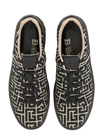 Balmain Monogram Jacquard B-court Trainers In Black