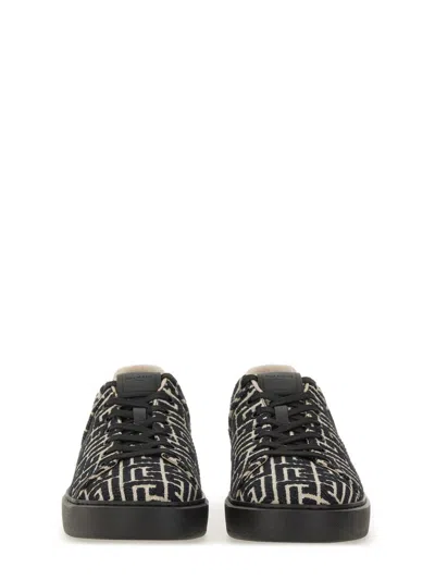 Balmain Monogram Jacquard B-court Trainers In Black