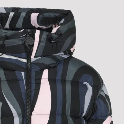 Pucci Hooded Padded Nylon Jacket With Elastic Cuffs In Multi