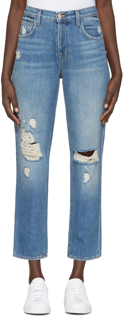 Shop J Brand Blue High-rise Ivy Jeans In Bleach Wrecked