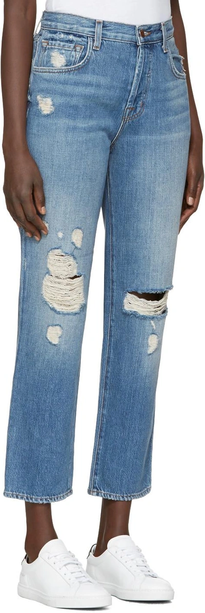 Shop J Brand Blue High-rise Ivy Jeans In Bleach Wrecked