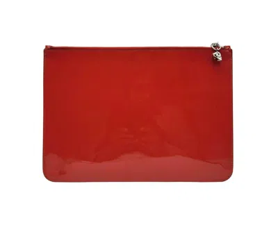 Alexander Mcqueen Women's Red Charm Patent Leather Silver Skull Large Pouch In Purple