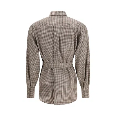 Brunello Cucinelli Brown Fleece Wool Pattern Women's Shirt In Brown